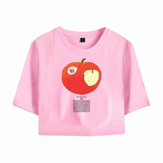 Djo Merch Apple Crop Top Midriff-Baring Tshirt Women Girl Short Sleeve