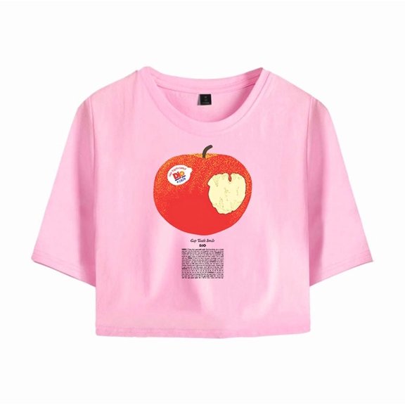 Djo Merch Apple Crop Top Midriff-Baring Tshirt Women Girl Short Sleeve