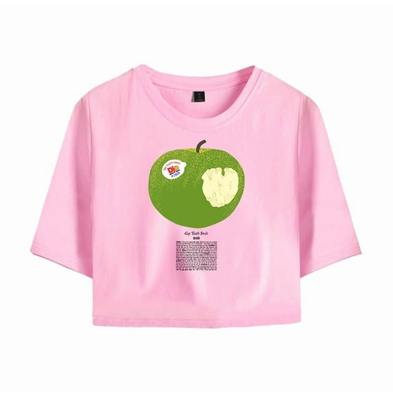 Djo Merch Green Apple Crop Top Midriff-Baring Tshirt Women Girl Short Sleeve