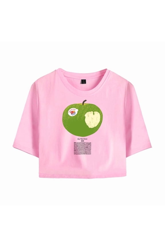 Djo Merch Green Apple Crop Top Midriff-Baring Tshirt Women Girl Short Sleeve