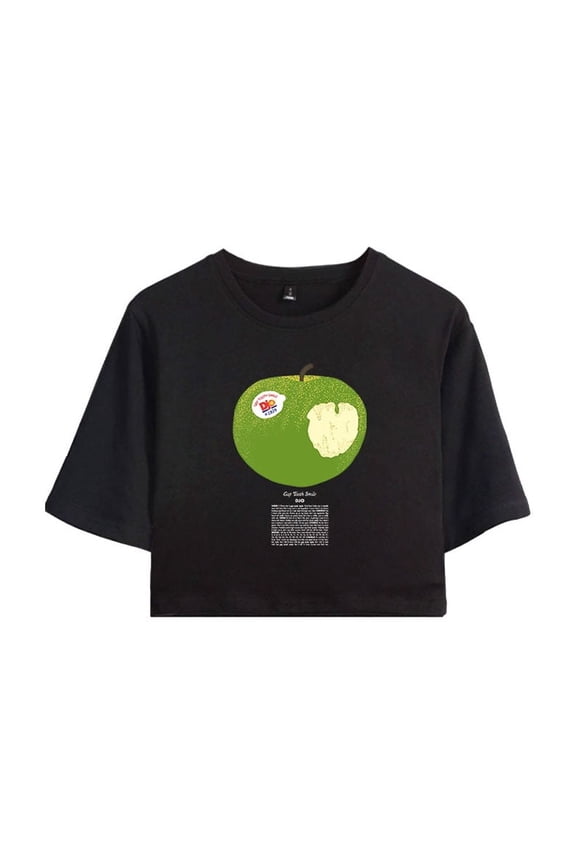 Djo Merch Green Apple Crop Top Midriff-Baring Tshirt Women Girl Short Sleeve
