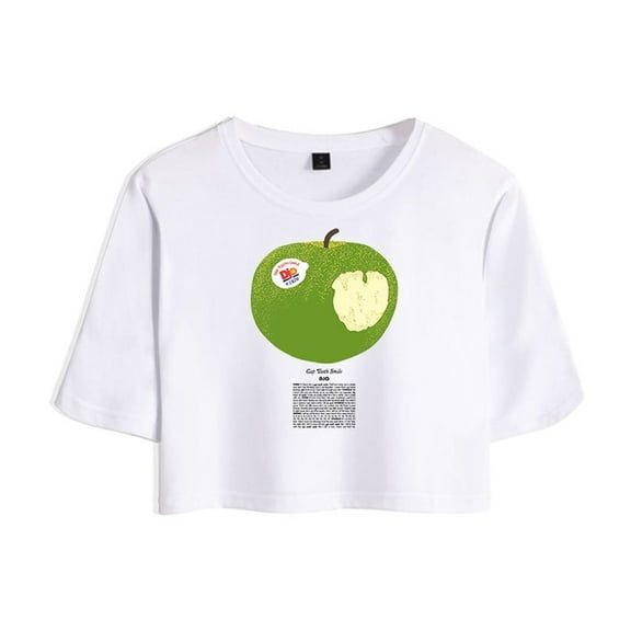 Djo Merch Green Apple Crop Top Midriff-Baring Tshirt Women Girl Short Sleeve