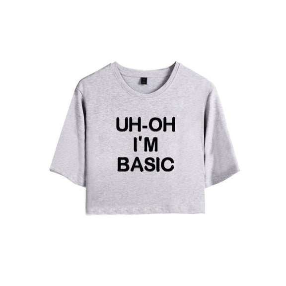 Djo Merch Uh-Oh I'm Basic Crop Top Fashion Graphic T-shirt Women Girl Short Sleeve