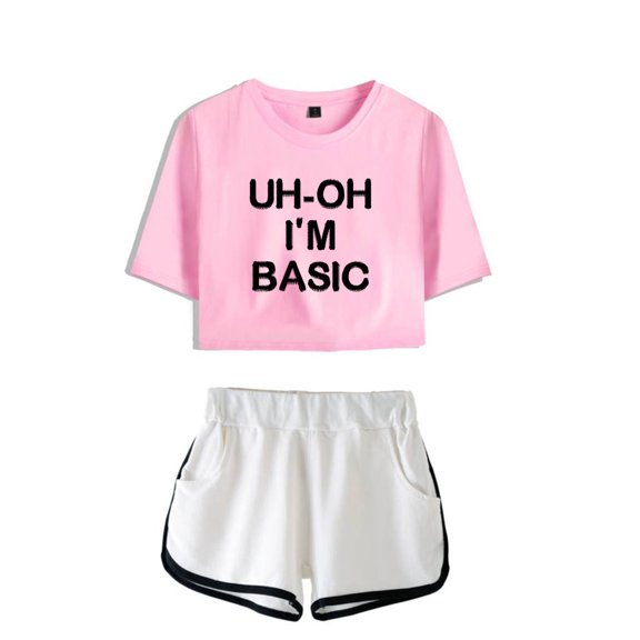 Djo Merch Uh-Oh I'm Basic Crop Top Fashion T-shirt Women Girl Short Sleeve Graphic Suits