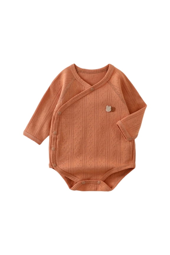 Baby Bear Embroidery Side-Snap Long Sleeve Bodysuit Toddler Neutral Casual Romper Size:0-2 Months