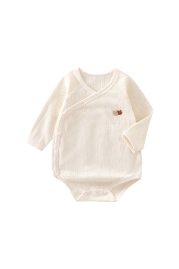 Baby Bear Embroidery Side-Snap Long Sleeve Bodysuit Toddler Neutral Casual Romper Size:0-2 Months