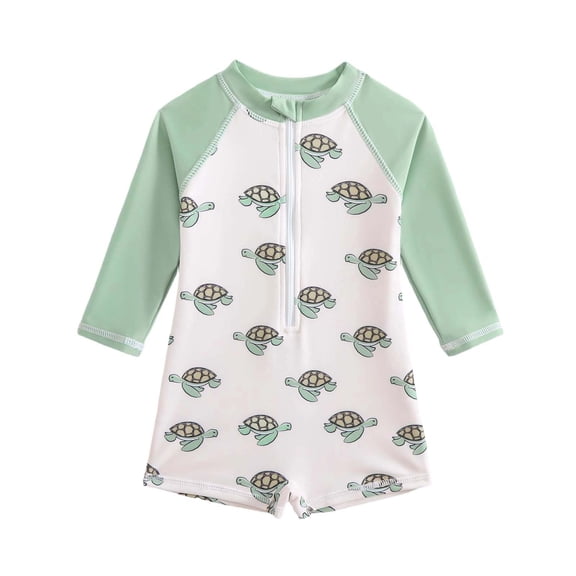 Djtdsds Baby Boys Turtle Print Half-Zip 3/4 Sleeve Rash Guard Swimsuit, UPF 50+ Sun Protection Swimwear Size:6-12 Months