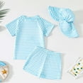 thumbnail image 1 of Djtdsds Baby Boys Two Piece Swimsuit Striped Short Sleeve Rash Guard Swimsuit Set with Hat Size:6-12 Months, 1 of 8