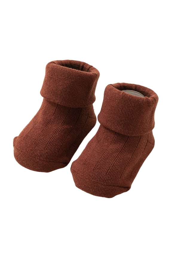 Baby Natural Undyed Color Cotton Fold-over Cuff Mid Calf Socks, Seamless Toe Infant Basic Socks Size:0-1 Years