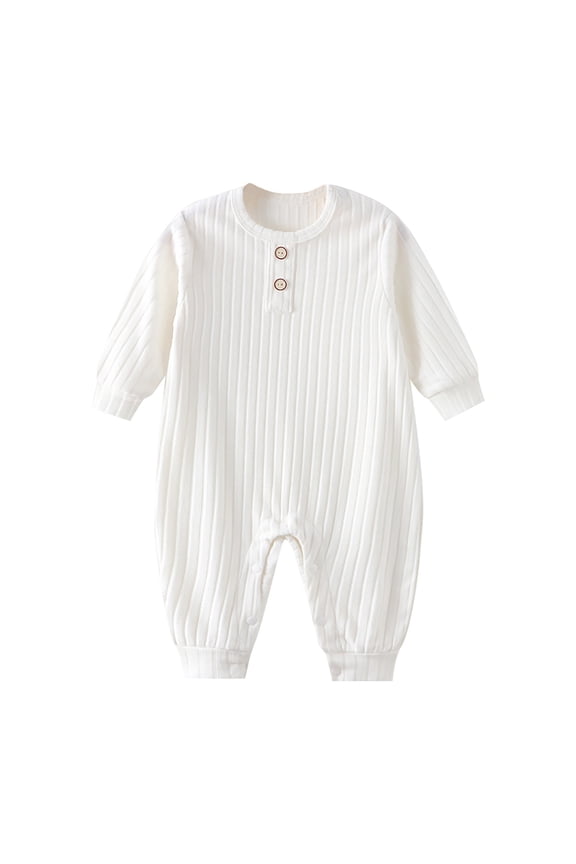 Baby Ribbed Knit Neck Snap-Front Long Sleeve Romper Toddler Neutral Sleep & Play Outfit Size:0-3 Months
