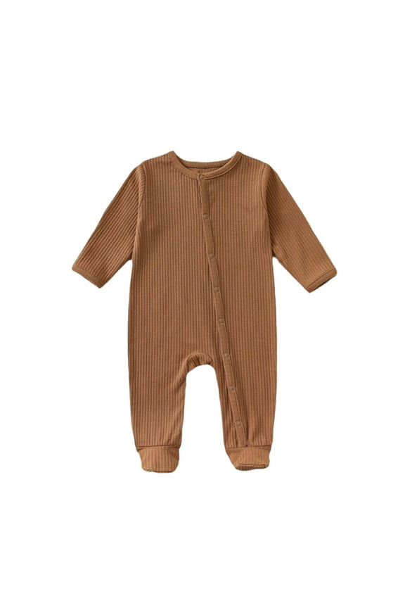 Baby Ribbed Knit Snap-Front Long Sleeve Romper Toddler Neutral Sleep & Play Outfit Size:3-6 Months