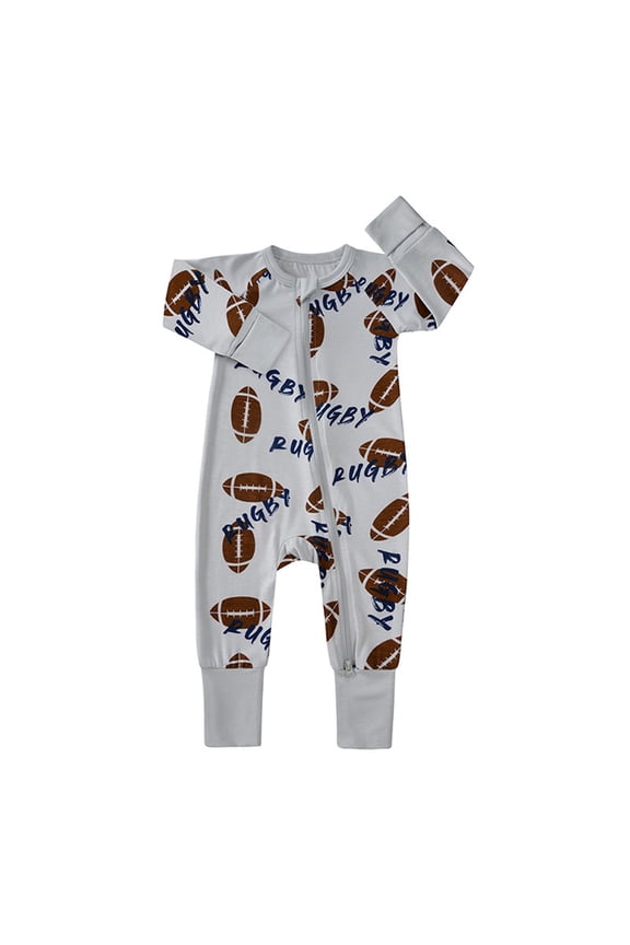 Baby Space Rocket Print Zipper Footless Romper Toddler Neutral Sleep & Play Outfit Size:3-6 Months