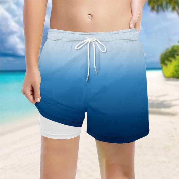 Djtdsds Boys Gradient Swim Trunks 2 in 1 Compression Liner Board Shorts with Pockets Size:5-6 Years