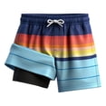 thumbnail image 1 of Djtdsds Boys Stripe 2 in 1 Swim Trunks Compression Liner Beach Shorts Size:10-12 Years, 1 of 3