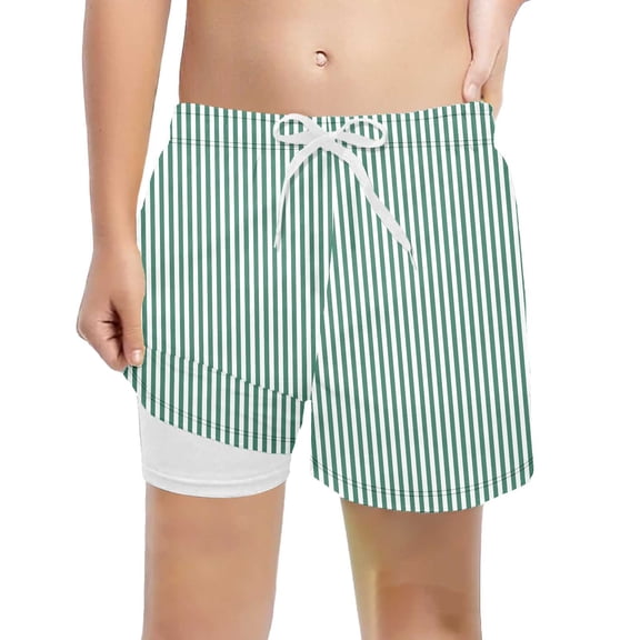 Djtdsds Boys Striped Swim Trunks with Compression Liner Size:13-14 Years