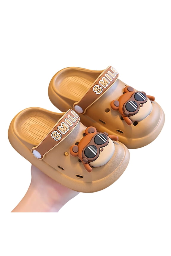 Children Cool Bear Letter Print Convertible Snap Heel Strap Hollow Out EVA Clog Shoes Size:2-3 Years