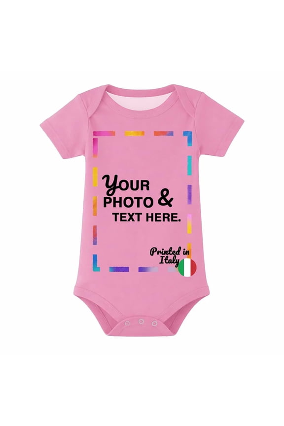 Customizable Photo & Text Baby Short Sleeve Romper Black Bodysuit Size:18-24 Months