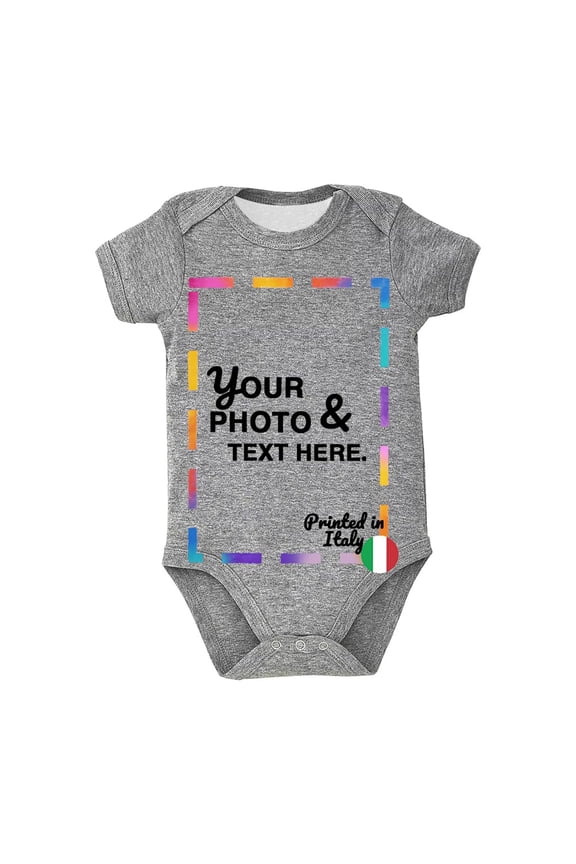 Customizable Photo & Text Baby Short Sleeve Romper Black Bodysuit Size:3-6 Months
