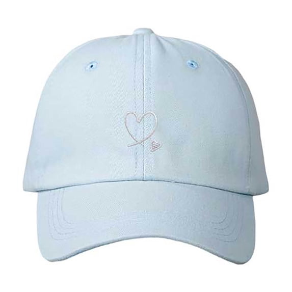 Djtdsds Double Heart Embroidered Baseball Cap Light Blue Washed Cotton Adjustable Curved Brim Sun Hat for Women Men Casual Daily Outdoor Size:One Size