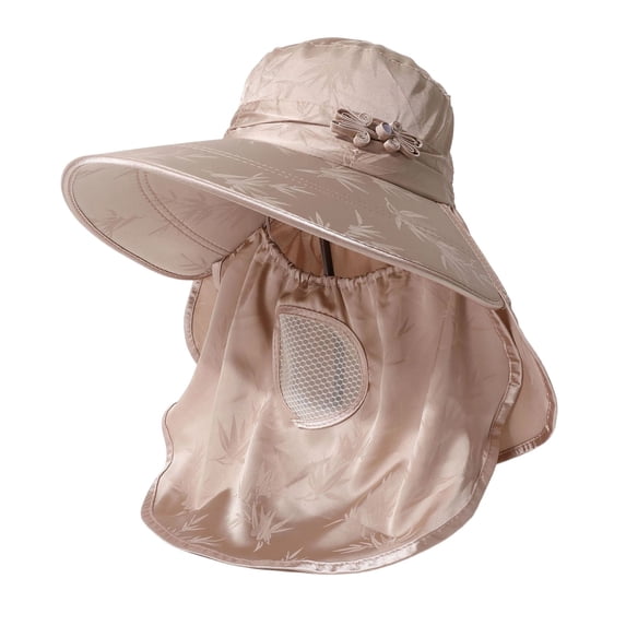 Djtdsds Full Coverage Bamboo Sun Hat with Neck Flap UPF 50 Protection Large Brim Breathable Mesh Adjustable Chin Strap Lightweight Elegant for Outdoor Summer Gardening Travel Size:One Size