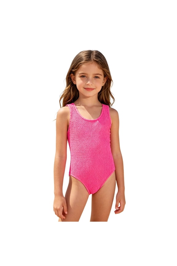 Girls' Crinkle Texture One Piece Swimsuit Size:3-4 Years