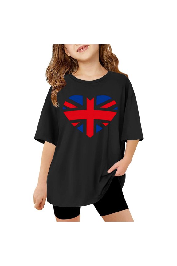 Girls Jack Print Tee Loose Fit Short Sleeve Casual Summer Top for Kids Size:5-6 Years