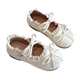 thumbnail image 1 of Djtdsds Girls Pearl Mary Jane Shoes Lace Bow Flats with Adjustable Strap for Dress and Casual Wear Size:11.5, 1 of 3