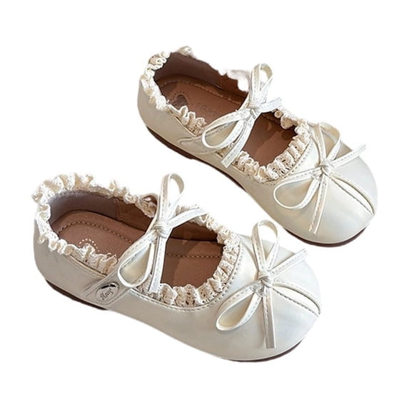 Djtdsds Girls Pearl Mary Jane Shoes Lace Bow Flats with Adjustable Strap for Dress and Casual Wear Size:11.5