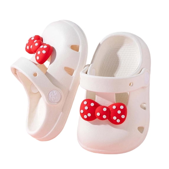Djtdsds Girls' Polka Dot Bow Clogs Cute Two-Wear Slip-On Sandals with Non-Slip Sole Color:Beige,Size:3-3.5 Years