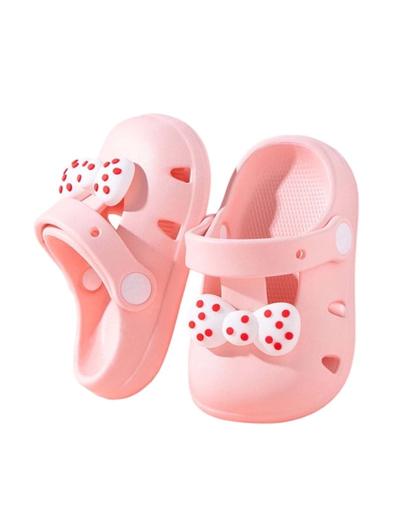 Girls' Polka Dot Bow Clogs Cute Two-Wear Slip-On Sandals with Non-Slip Sole Color:Pink,Size:3-3.5 Years