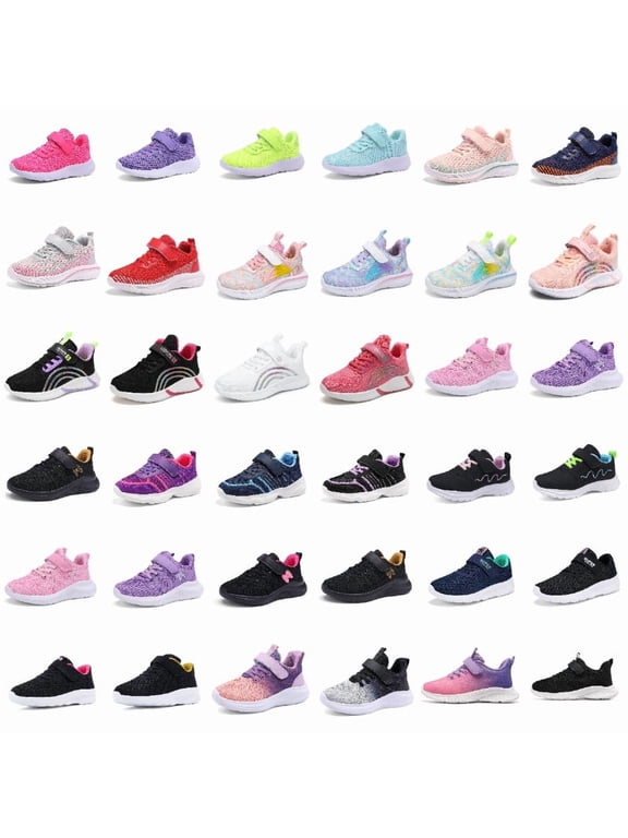 Girls Solid Color Hook and Loop Running Shoes Breathable Knit Mesh Lightweight Casual Sneakers Color:Purple,Size:13.5