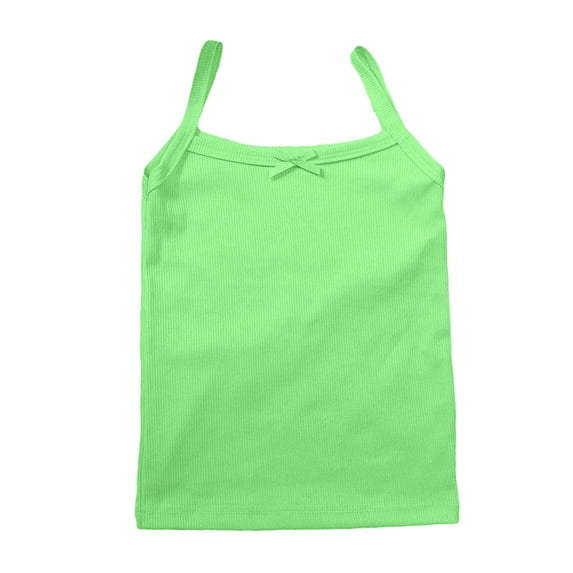 Djtdsds Girls Solid Color Ribbed Spaghetti Strap Tank Top with Bow Detail Casual Sleeveless Top Size:18-24 Months