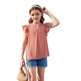Djtdsds Girls' Solid Color V-Neck Ruffle Sleeveless Blouse Casual Flowy ...