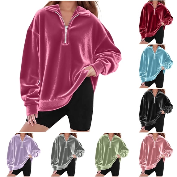Djtdsds Girls Solid Oversized Velvet Half Zip Hoodie Long Sleeve Loose Daily Casual Kids Tops Hot Pink,4-5 Years