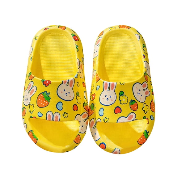 Djtdsds Kids' Bunny & Strawberry Print Slide Sandals Soft Non- Open-Toe Slippers Color:Yellow,Size:2.5-3 Years