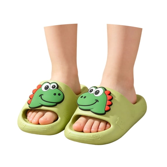Djtdsds Kids Dinosaur Slide Sandals, Soft Non- Open-Toe Slippers Color:Green,Size:9.5-10 Years