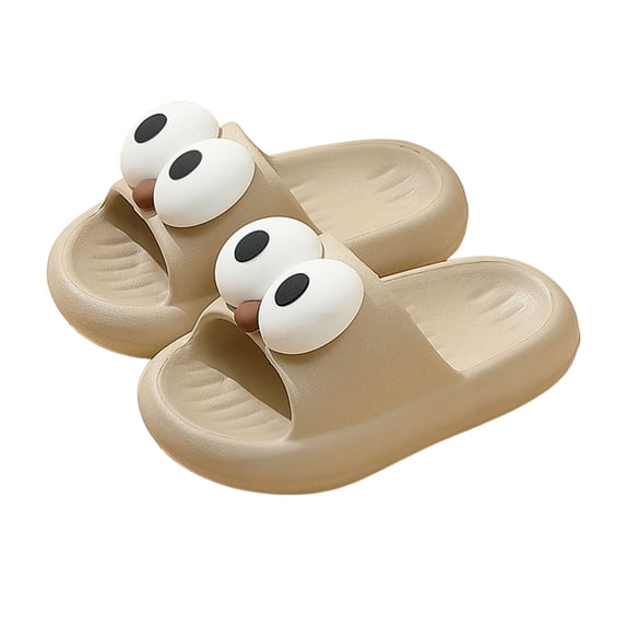 Djtdsds Kids' Funny Eyes Slide Sandals Soft Non- Open-Toe Slippers Color:Khaki,Size:11-11.5 Years