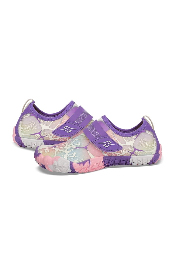 Kids Pastel Leaf Print Hook and Loop Water Shoes with Protective Toe Cap Size:3-4 Years