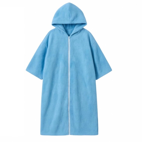 Djtdsds Kids' Solid Color Hooded Terry Cloth Beach Towel Poncho Robe with Zipper Cover-Up Size:One Size