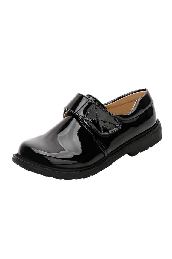 Kids Solid Color Leather-Look School Shoes Adjustable Strap Uniform Size:9-9.5 Years