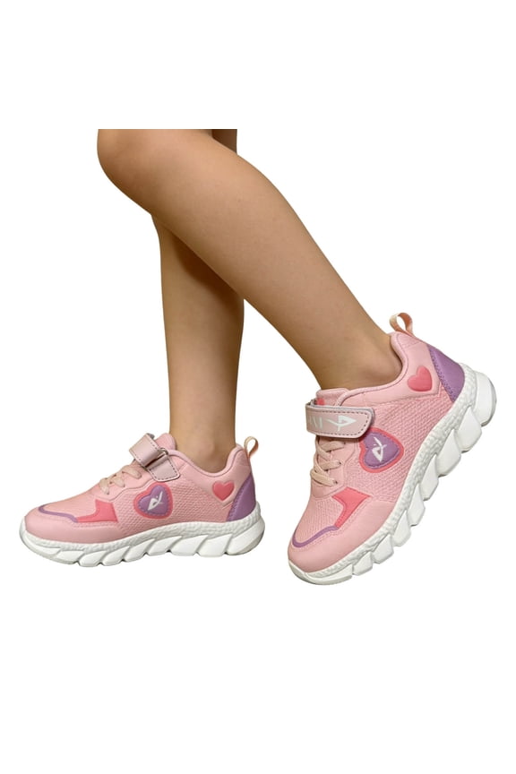 Lightweight Girls Mesh Sneakers with Heart Print for and Summer Breathable Everyday Kids Shoes for School and Casual Wear Size:4.5-5 Years