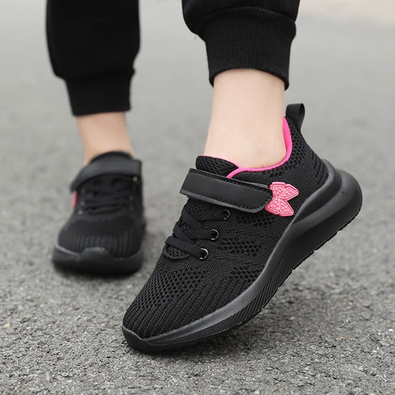 Djtdsds Little Girls Bow Accent Knit Athletic Sneakers Hook and Loop Running Shoes Size:2