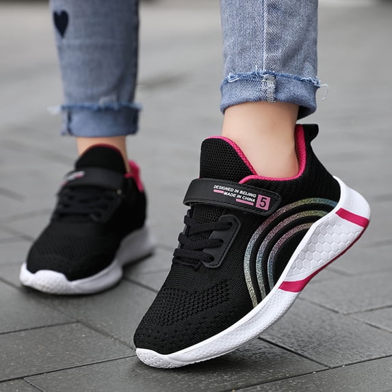 Djtdsds Little Girls Breathable Mesh Athletic Sneakers Hook and Loop Running Shoes Size:5.5-6 Years