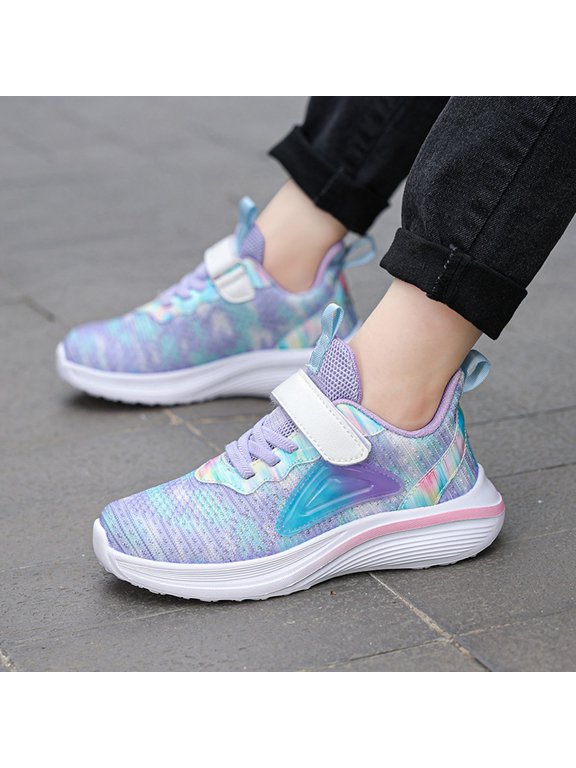 Little Girls Rainbow Knit Athletic Sneakers Hook and Loop Running Shoes Multicolor Size:11-11.5 Years