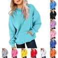 thumbnail image 1 of Djtdsds Solid Girls Oversized Pullover Hoodie Long Sleeve Loose Kangaroo Pocket Casual Daily Tops BU1,10-11 Years, 1 of 8