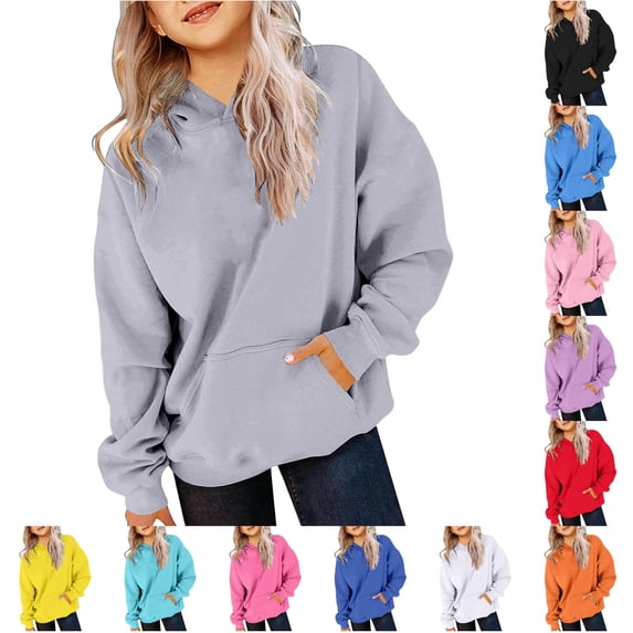 Djtdsds Solid Girls Oversized Pullover Hoodie Long Sleeve Loose Kangaroo Pocket Casual Daily Tops Grey,4-5 Years