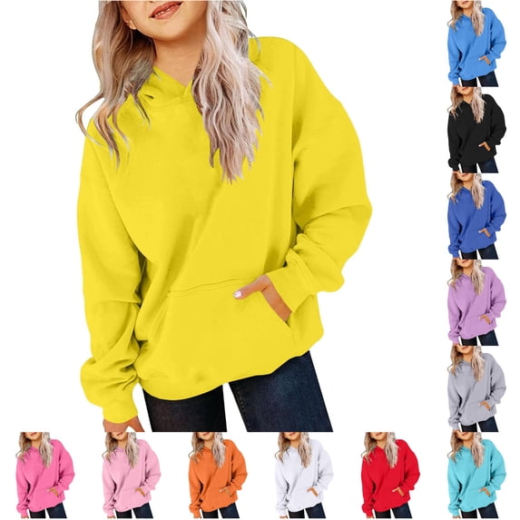 Djtdsds Solid Girls Oversized Pullover Hoodie Long Sleeve Loose Kangaroo Pocket Casual Daily Tops Yellow,3-4 Years