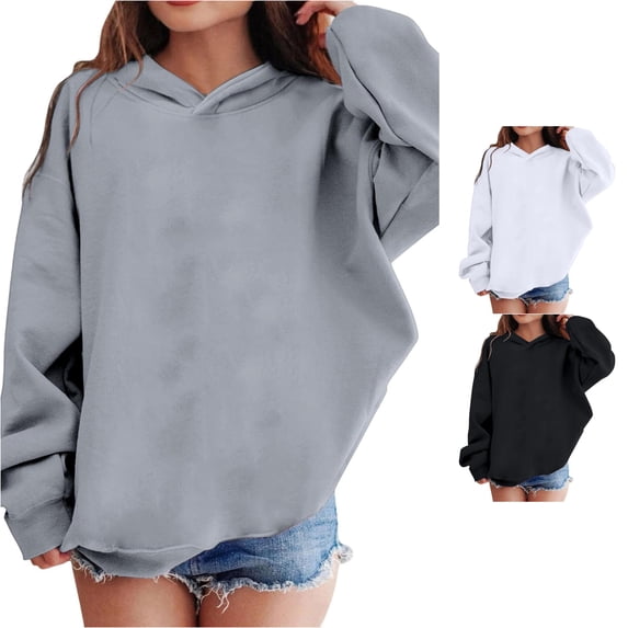 Djtdsds Solid Loose Hooded Pullover Girls Long Sleeve Sweatshirt Everyday Casual Hoodie Tops Grey,8-9 Years