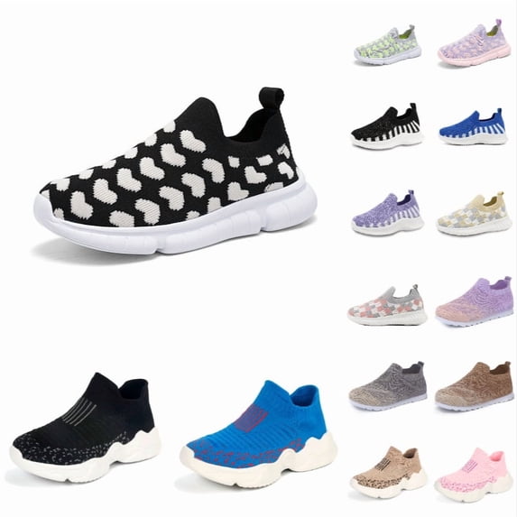 Djtdsds Toddler Boys Girls Knit Sock Shoes Breathable Slip On Thick Sole Casual Sneakers Color:Black,Size:4-4.5 Years