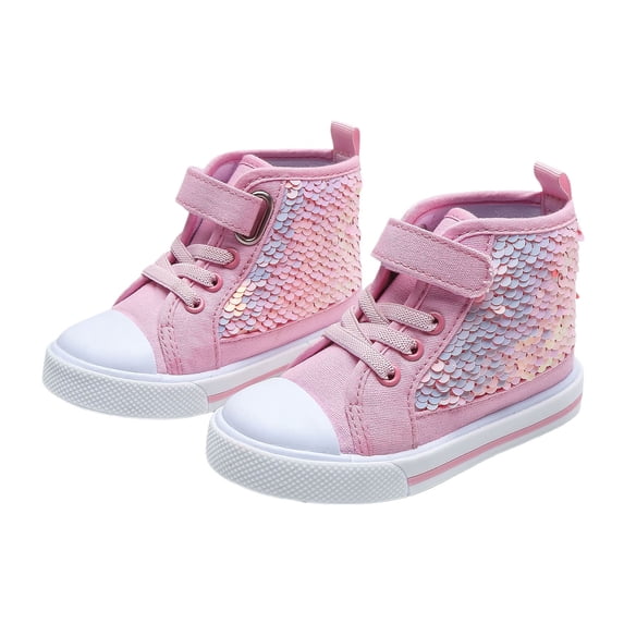 Djtdsds Toddler Girls Rainbow Glitter High-Top Canvas Sneakers Hook and Loop Casual Walking Shoes Size:22/6